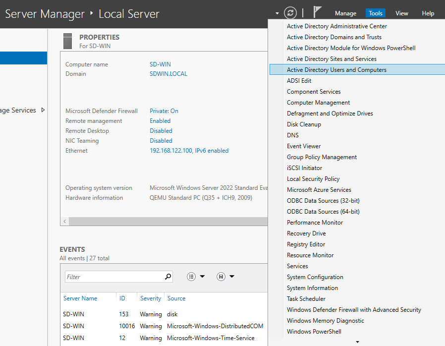 Navigating to Active Directory Users and Computers